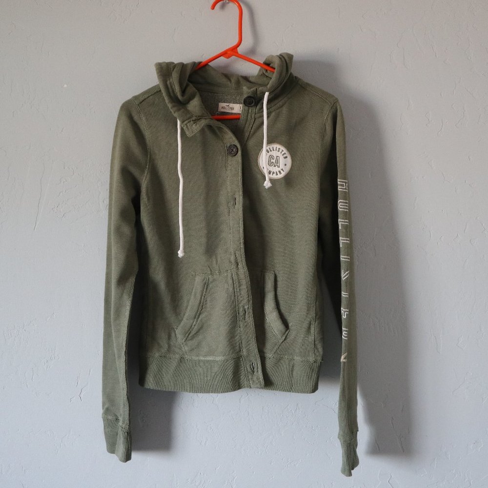 Hollister womens EASY EMBROIDERED LOGO GRAPHIC FULL-ZIP HOODIE sz L